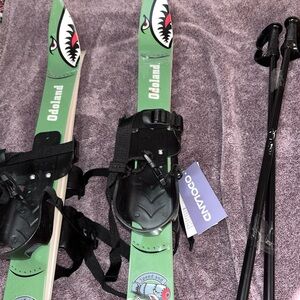 Odoland Green Ski Set with Poles age 4 yrs two sets